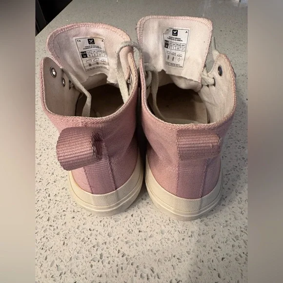 Veja Pink High-Top Canvas Sneakers with Cream Accents - Picture 6 of 11